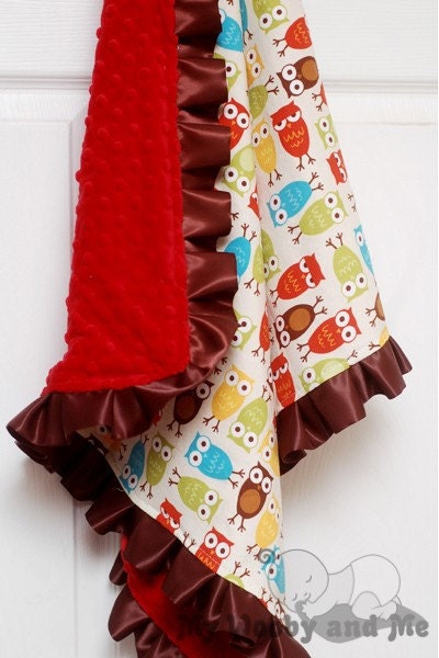 Baby Blanket - Minky Baby Blanket - Birds in Bermuda - Satin Trim - Straight or Ruffled - Personalization Available - Several Sizes