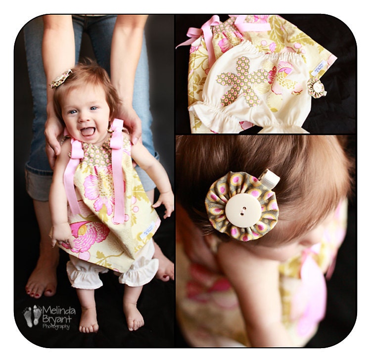 Baby Girl Pillowcase Dress Bloomer and Hair Clip Set Amy Butler Midwest Modern