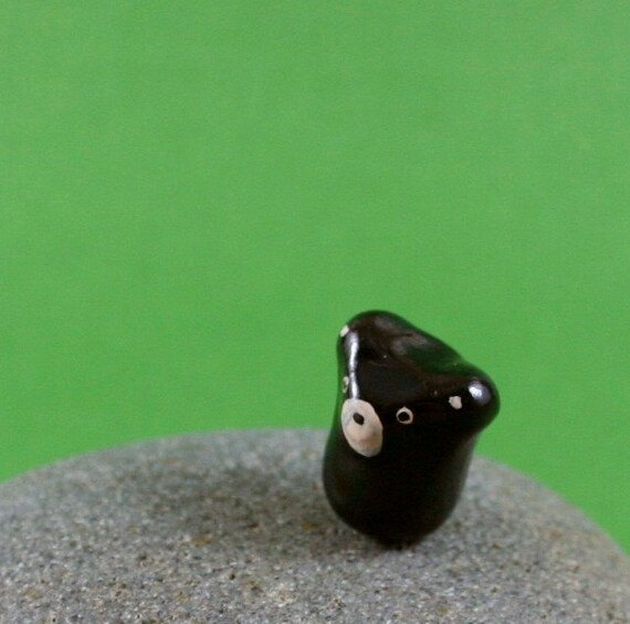 Little Black Bear Cub - Hand Sculpted Miniature Polymer Clay Animal