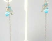 Gatto Occhio, handmade, sterling silver, turquoise cat's eye, multi beaded cluster dangle earrings