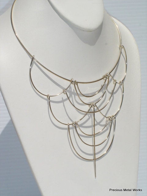 Moderna, handmade, all sterling silver wire, retro vibe, contemporary necklace