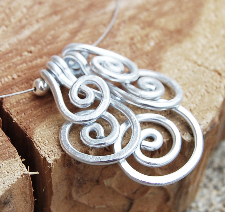 Aluminum Necklace. Minimalist. Spiral. Cluster. Silver aluminum. Wire jewelry.