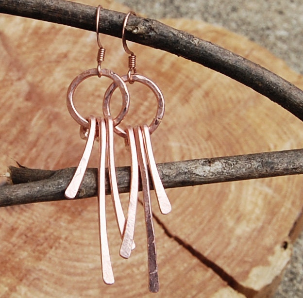 Copper. Circle. Tassle. Earrings.