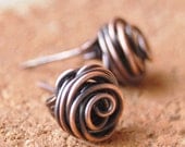 Rose bud earrings, Posts, Oxidized copper, Wire jewelry