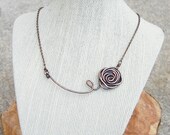 Oxidized. Copper. Wire. Rose. Necklace.
