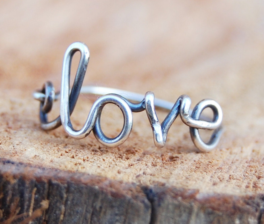 Oxidized. Sterling. Silver. Love. Ring.