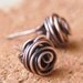 Rose bud earrings, Studs. Posts, Oxidized copper, Wire jewelry