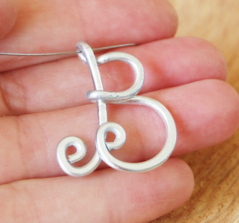 Initial necklace, Personalized jewelry, Aluminum, Wire jewelry, Letter B