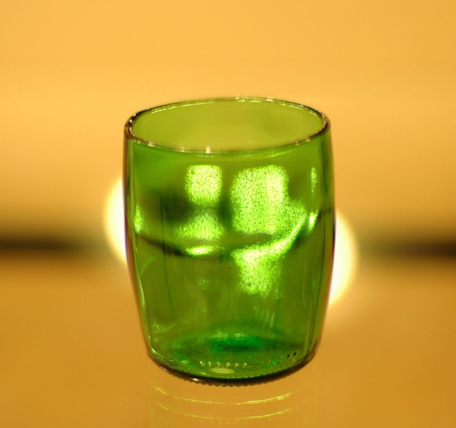YAVA Glass - NEW - Recycled Small Tapered Green Glass (8 oz / 3 in) Made from a Perrier Mineral Water Bottle