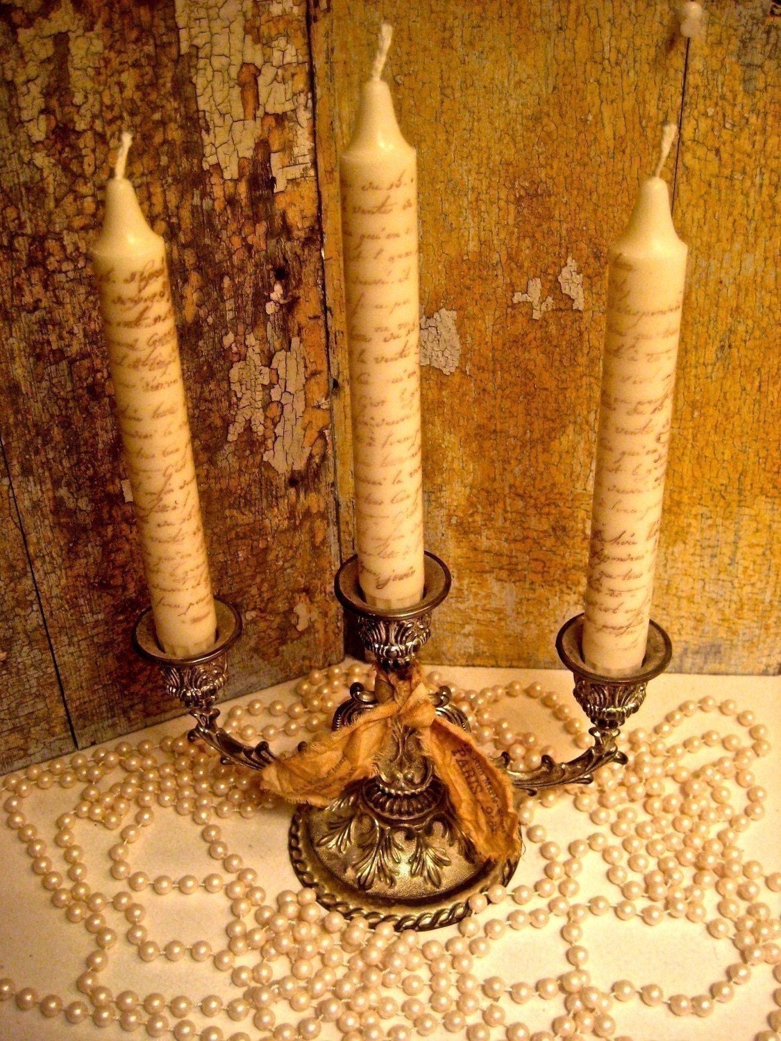 French Script Candles - White - Paris, France - French Market - xo, j&L (CND 001)
