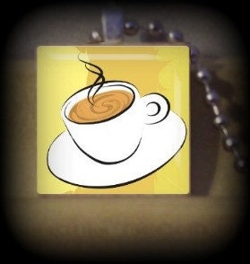 Cup of Coffee num 3 (F 12) Vintage Scrabble Tile Pendant ..BUY 3 GET 1 FREE..