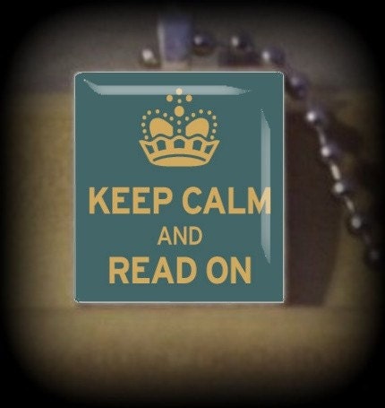 Keep Calm and Read On blue (R 37) Vintage Scrabble Tile Pendant ..Buy 3 and Get 1 Free