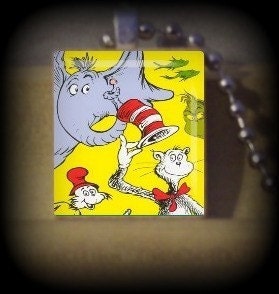 The Cat and the Hat and Friends (CB 32 ) Vintage Scrabble Tile Pendant ..Buy 3 Get 1 Free