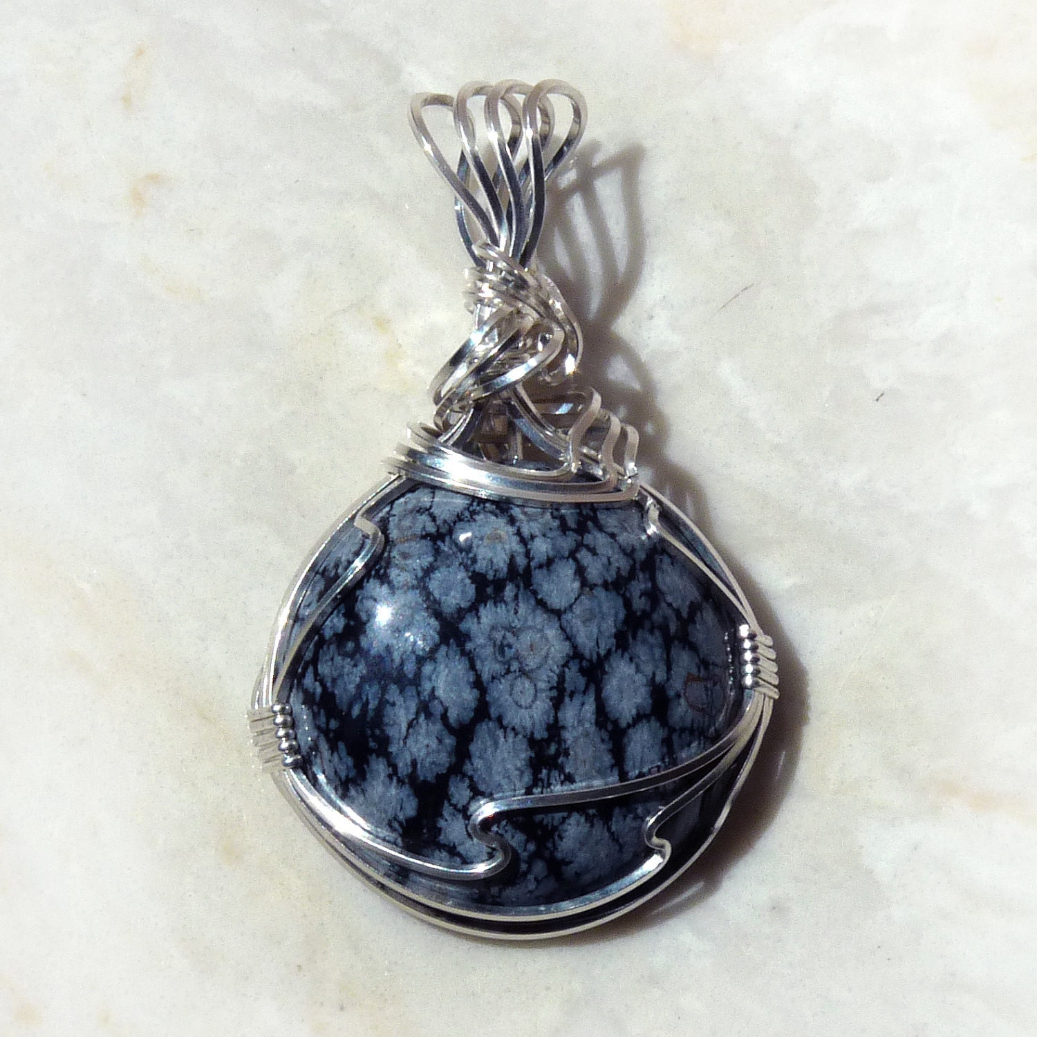 Wind Swept... Snowflake Obsidian and Sterling Pendant