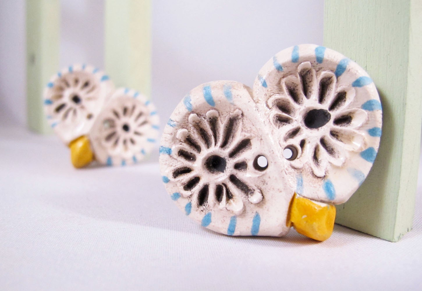 2 Blue Barn Owl Ceramic Buttons