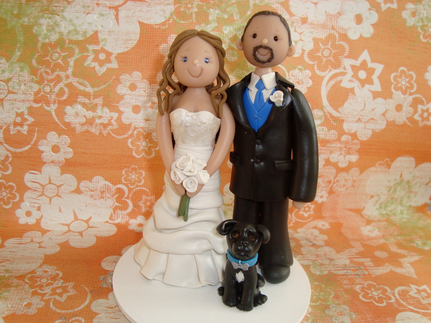 Custom Made Bride And Groom With Pets Wedding Cake Toper