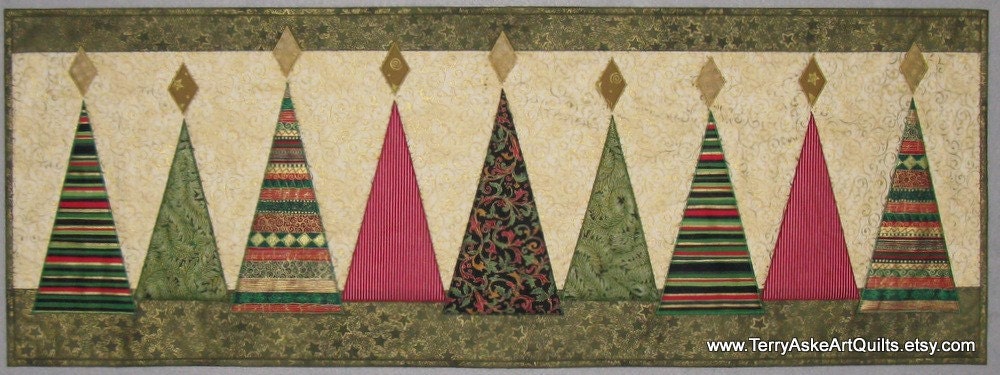 Quilted Wall Hanging or Table Runner with Modern Christmas Trees