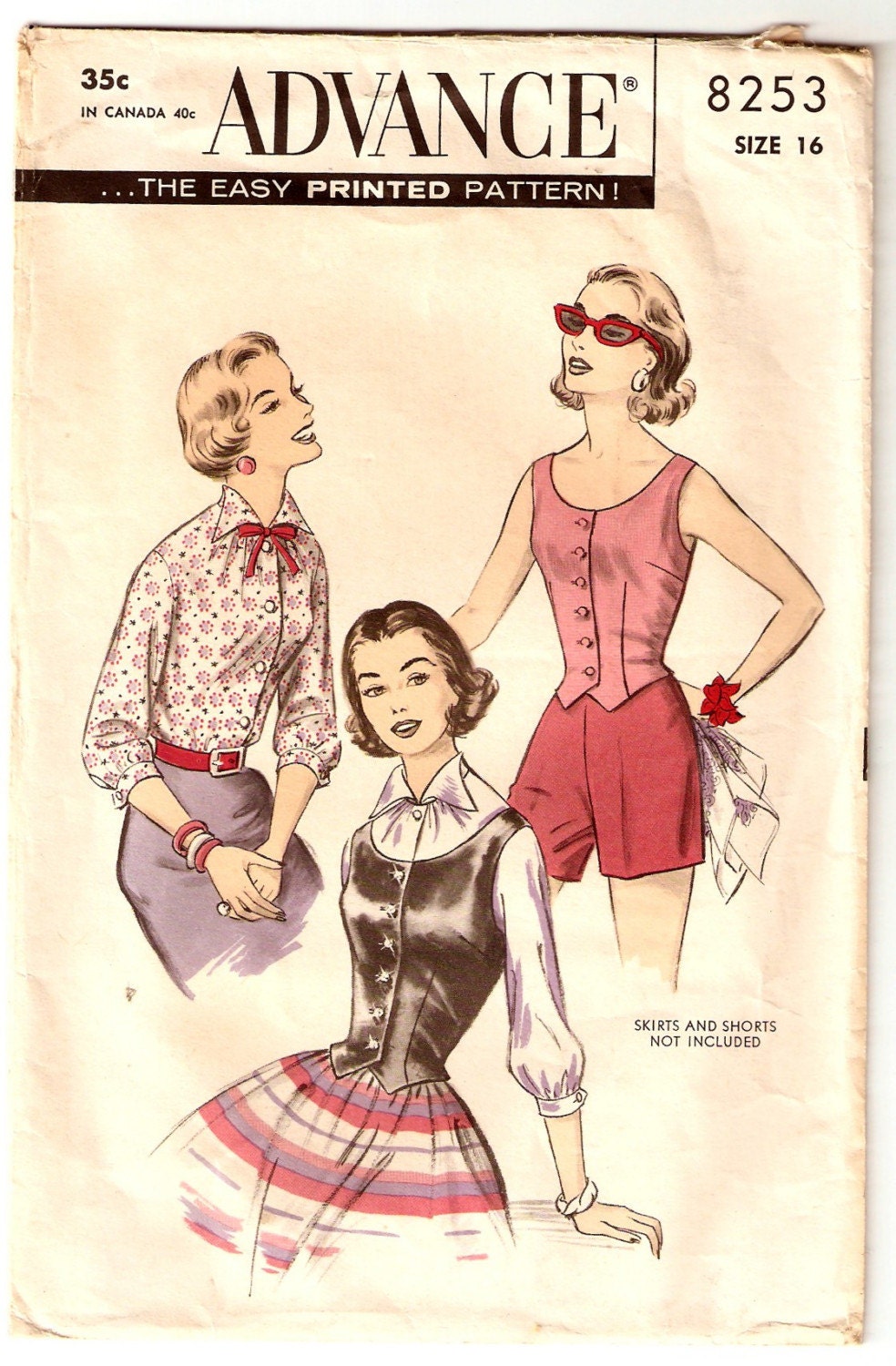 50s Blouse and Weskit Vintage Sewing Pattern...36 Inch Bust...Advance 8253 from 1958