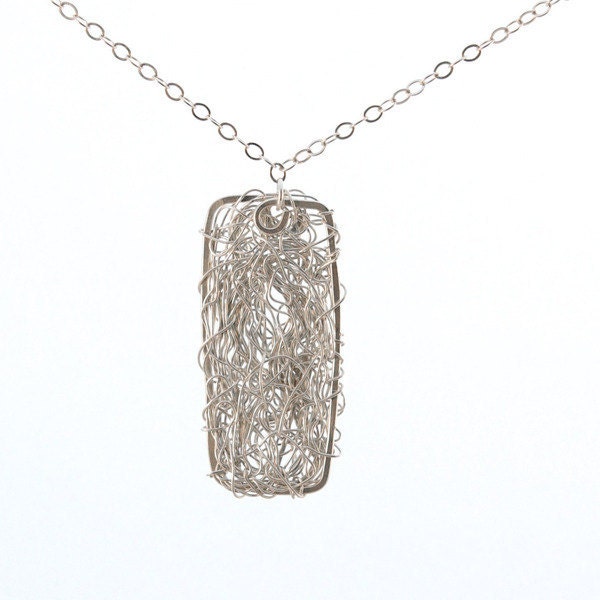Silver woven Necklace Intertwined Rectangle Necklace Eco Friendly