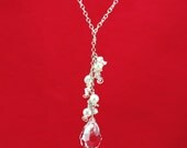 Eco Friendly Sterling Silver Waterfall Crystal Necklace with Swarovski Crystals and Freshwater Pearls