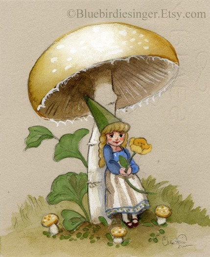 Lady Gnome with  Buttercup and Mushroom
