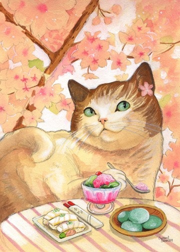 Sushi Cat Dessert First art Print