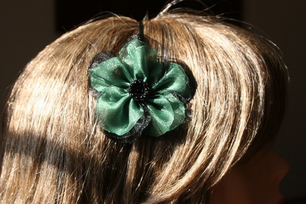 Green and Black Organza Flower Headband