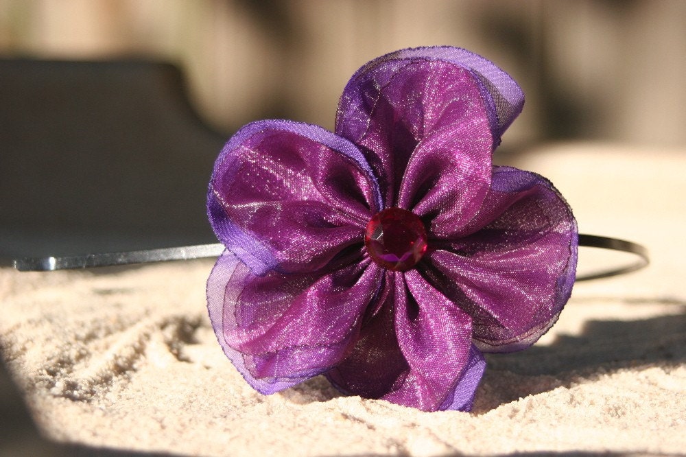 Grape Organza and Purple Chiffon Flower Headband