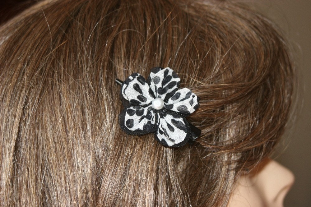 Black Spots Chiffon Flower Hair Clip