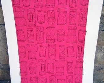 Silkscreen & Letterpress Cork Kitchen Print- Pink Foodie Art