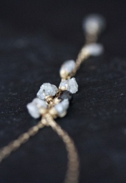 Rough Diamond and Black Diamond Cascade Necklace- 14kt gold- wedding- bridal jewelry- raw diamonds- natural diamonds- silver