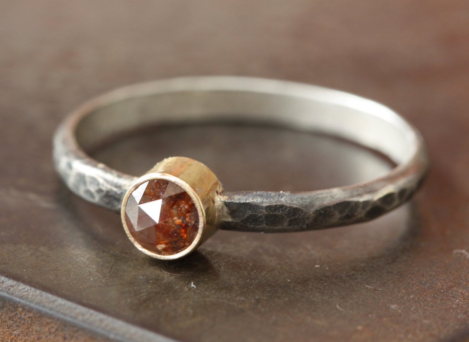One of a Kind Red Rose Cut Diamond Stacking Ring - engagement