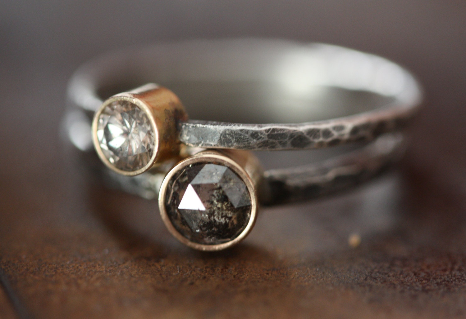 Large Silvery-Black Rose Cut Diamond Ring - engagement