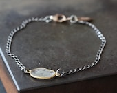 Simple Diamond Slice Bracelet in 18kt Gold and Sterling Silver- wedding- natural diamond- chain- rose cut diamond-