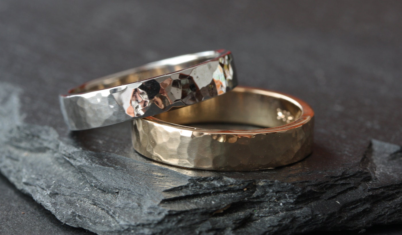 Wide Recycled 14kt White Gold Band- wedding band- ring- hammered- unisex- heavy