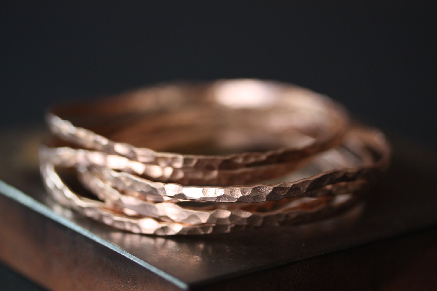 Hammered 14kt Rose Gold Stacking Bangle- bracelet- pink gold- hammered- organic jewelry- mixed metal