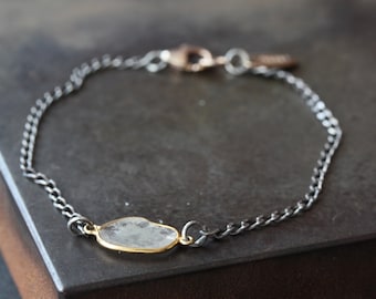 Simple Diamond Slice Bracelet in 18kt Gold and Sterling Silver- wedding- natural diamond- chain- rose cut diamond-