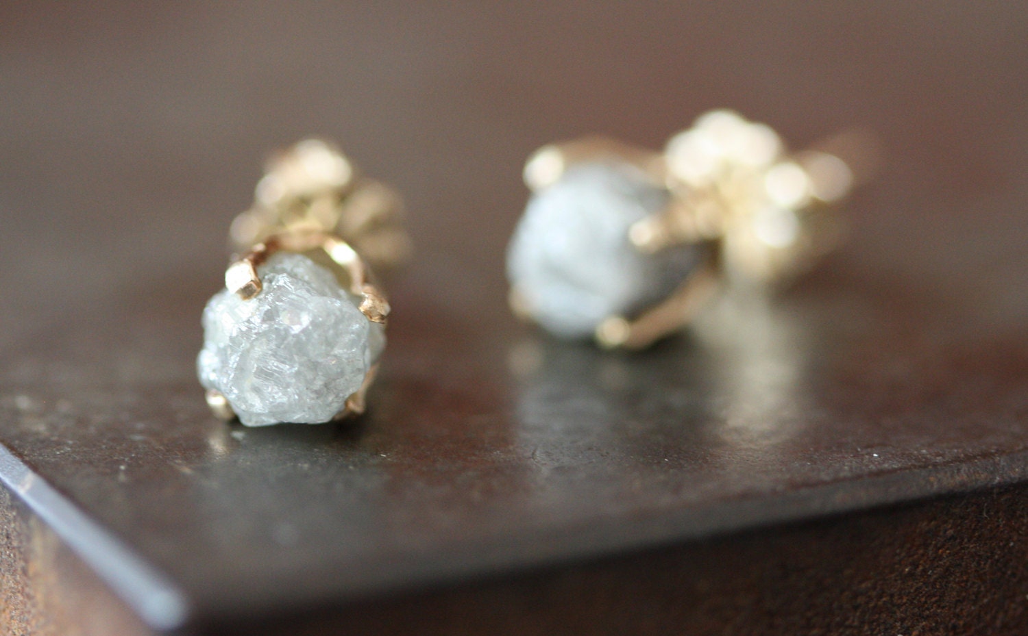 Rough Diamond Stud Earrings in 14kt Gold- as seen in LUCKY magazine, People Style Watch and Martha Stewart Weddings