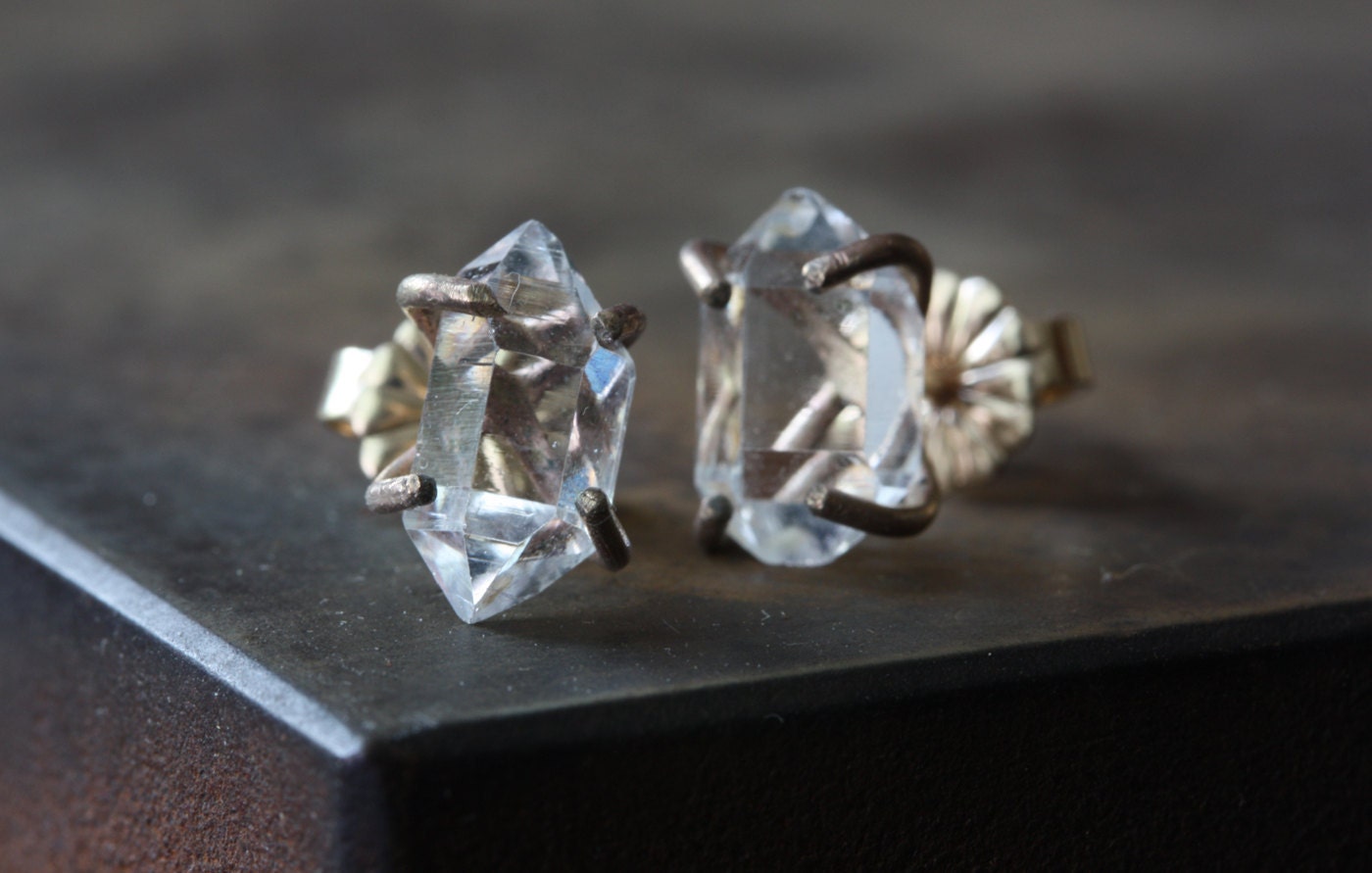 Herkimer Diamond Earrings- 14kt gold - as seen in BUST Magazine
