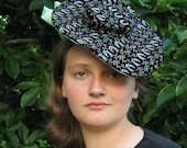 Victorian Steampunk Tilt Hat in Embroidered Black Velvet