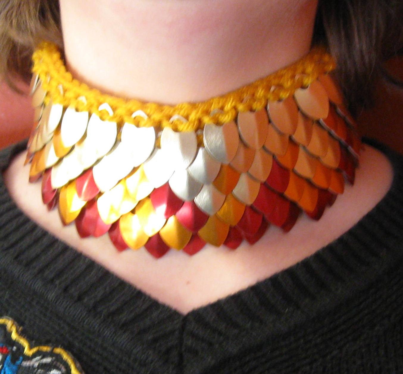 Scalemail Choker Collar in Dragonhide Pheonix Knitted Armor custom made to order