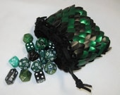 Scale Maille Dice Bag in  Dragonhide knitted armor Black Forest