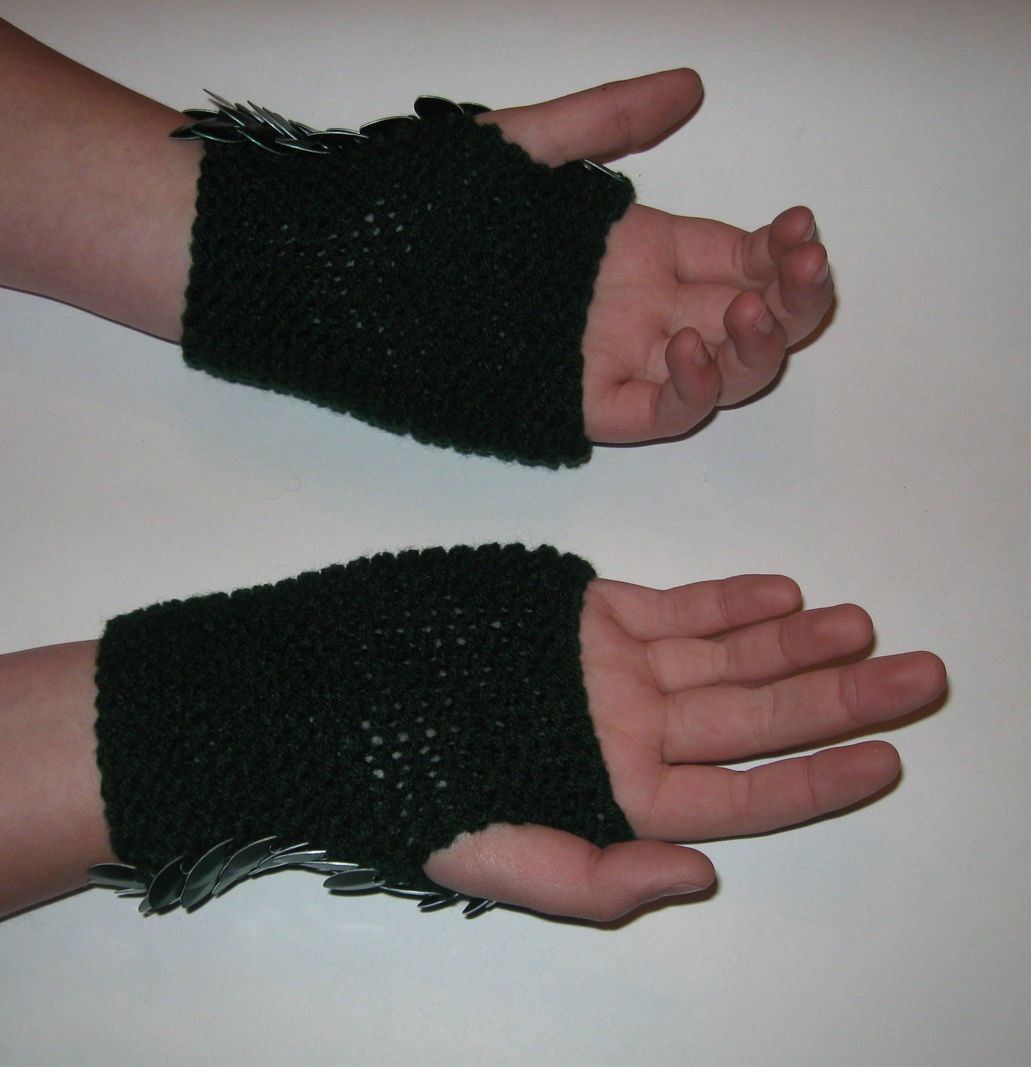 Scale Maille Armor Gauntlets Forest Green Knitted Dragonhide