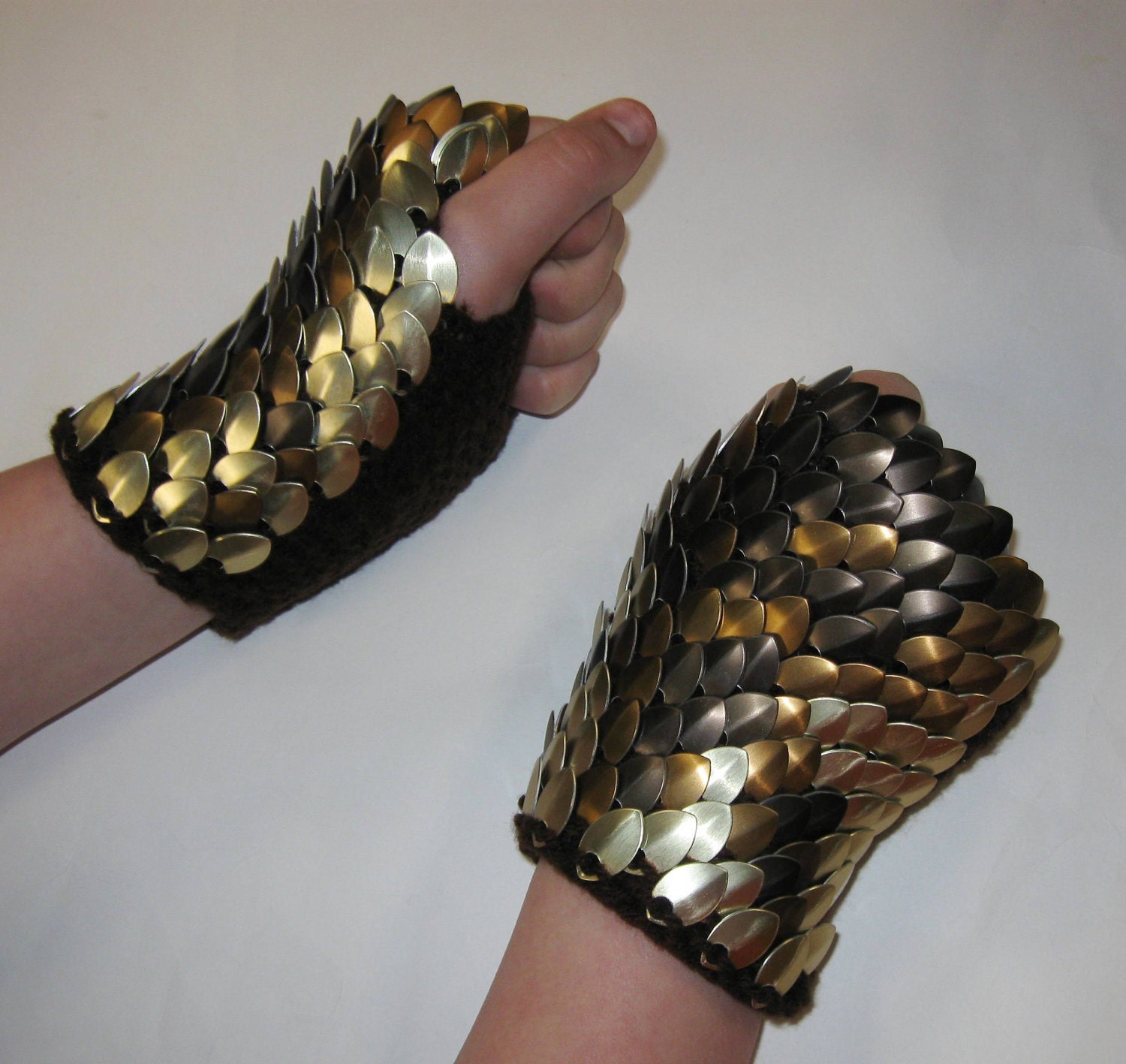 Dragonhide Armor Gauntlets Brown Pheonix knitted scale mail by Crystalsidyll