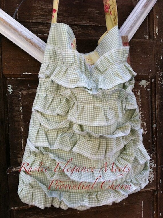 Vintage Market.....Soft Green Gingham.  Shoulder Romantic Garden Bag. Bridesmaid Wedding