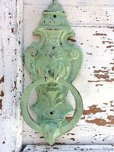 Shabby Chic Iron Wall Decor, Door Knocker, Towel Holder,in Melon Green, New House , Wedding Gift
