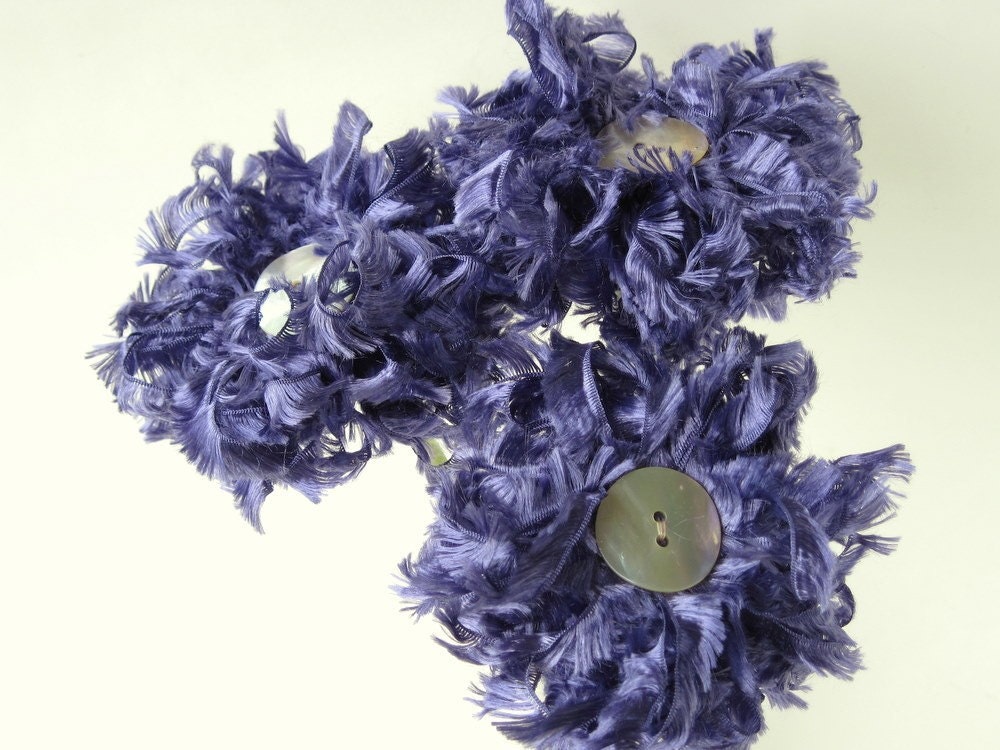 3 Violet Fluffy Flowers a handmade bouquet