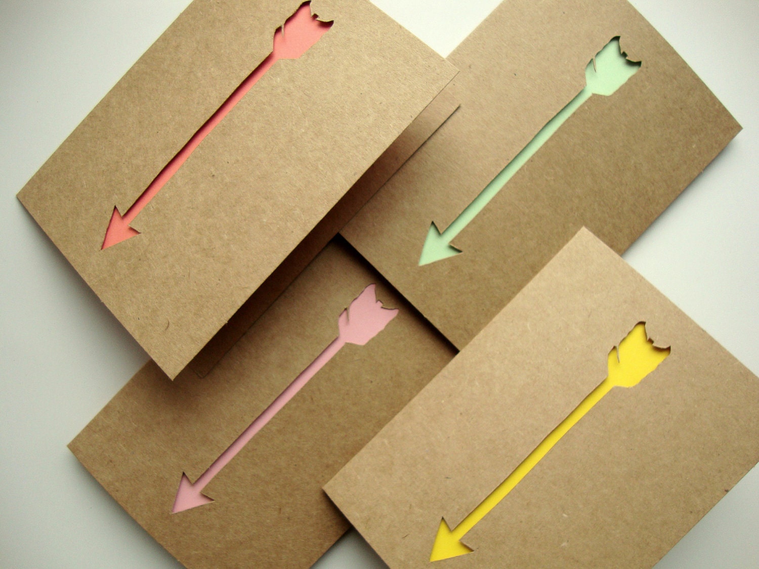 Set of 4 Arrow Paper Cut Note Cards