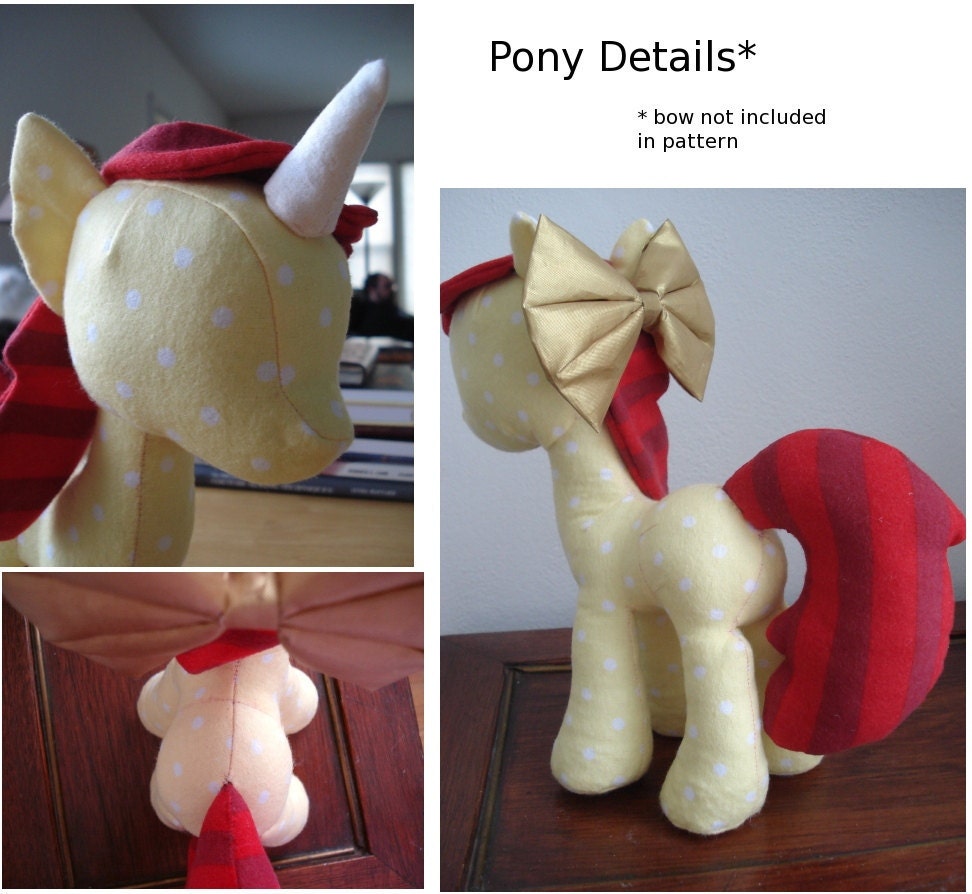Physical Copy & Digital Copy, Pony Plush Sewing Pattern with Unicorn Horn and Pegasus Wings (Plushie, Stuffed Toy)