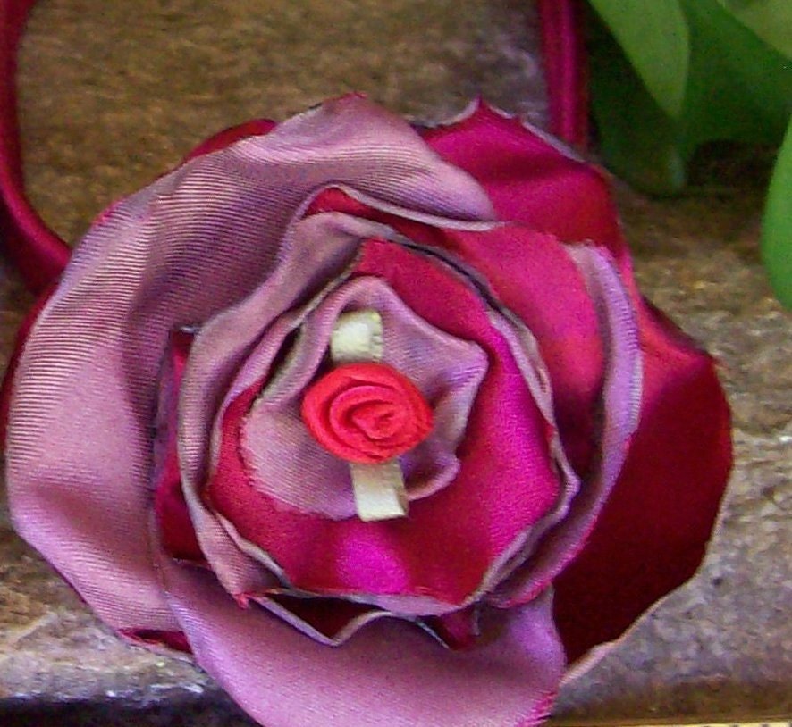 Red Satin Flower Headband - Free Shipping